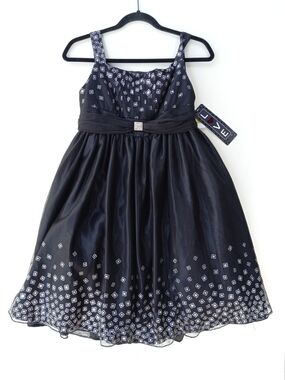 Black Patterned Party Dress for Girls - Elegant Sleeveless Design Size 14.5 NWT